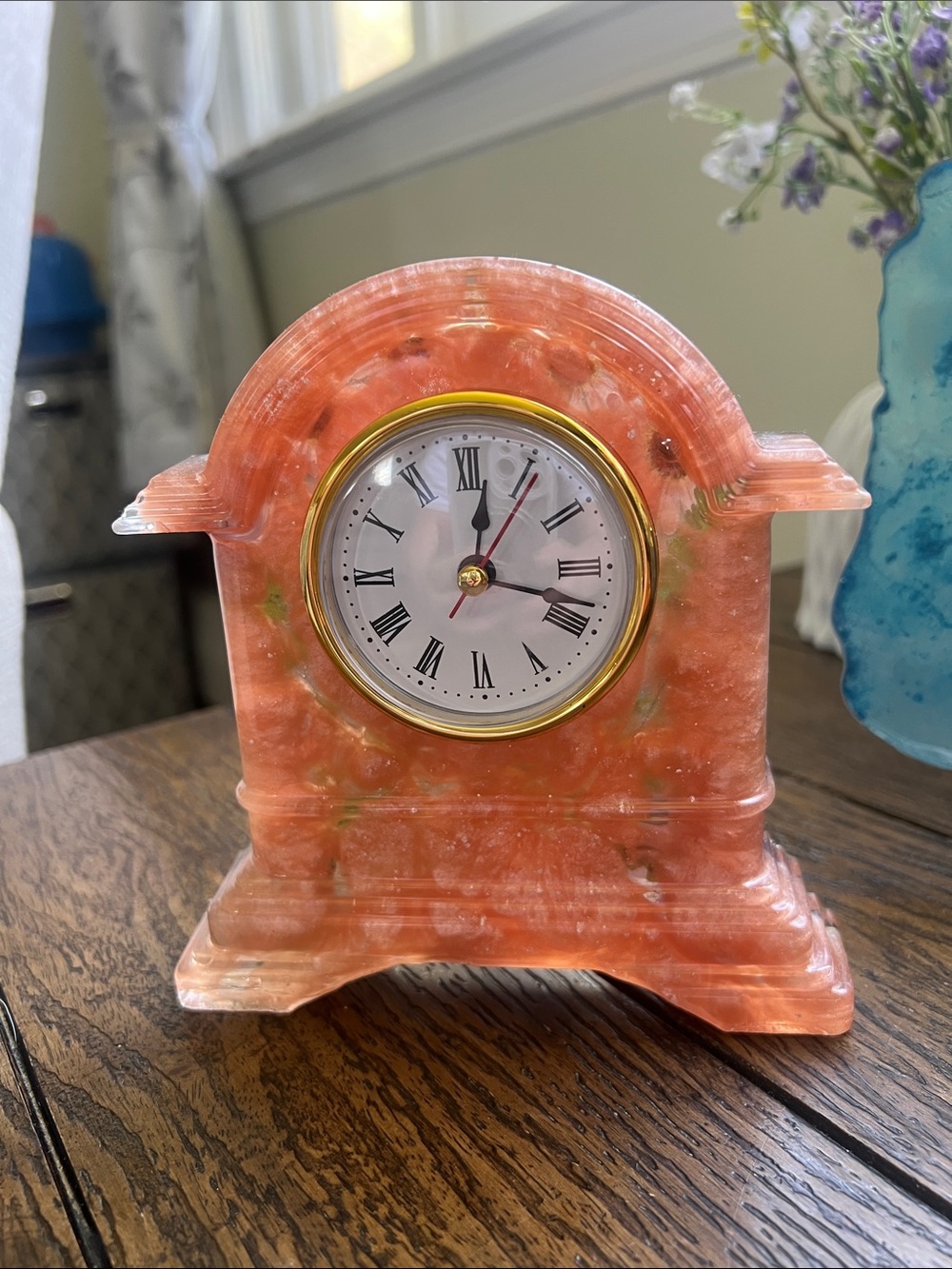 PeachHomemade Resin Floral-Style Mantel Clock Decorative Accent